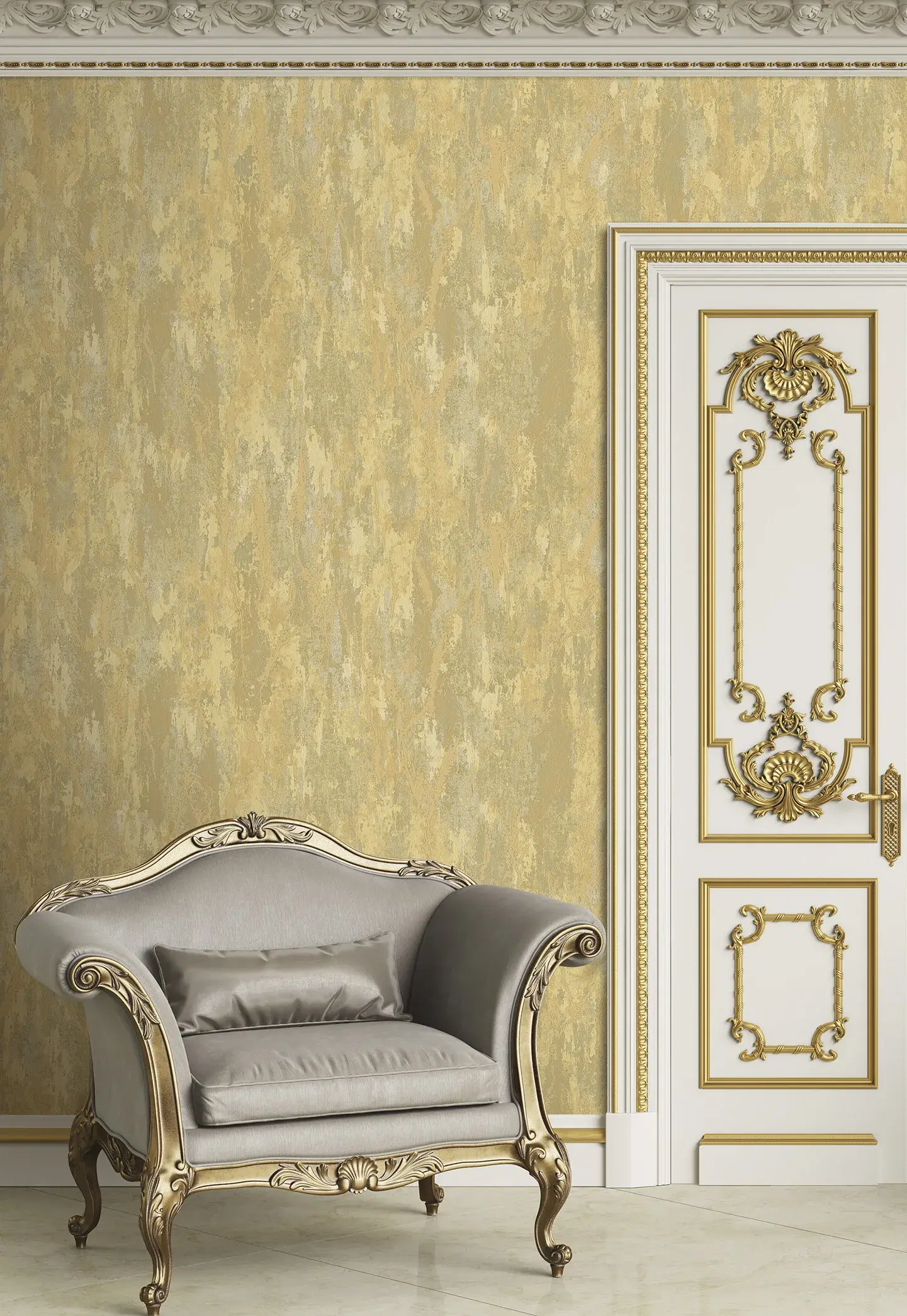Gold Embossed Wallpaper – Rustic Industrial (7809-3)